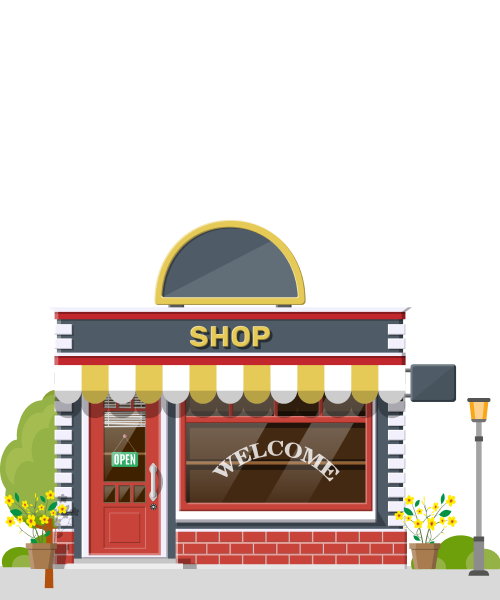 storefront with welcome sign