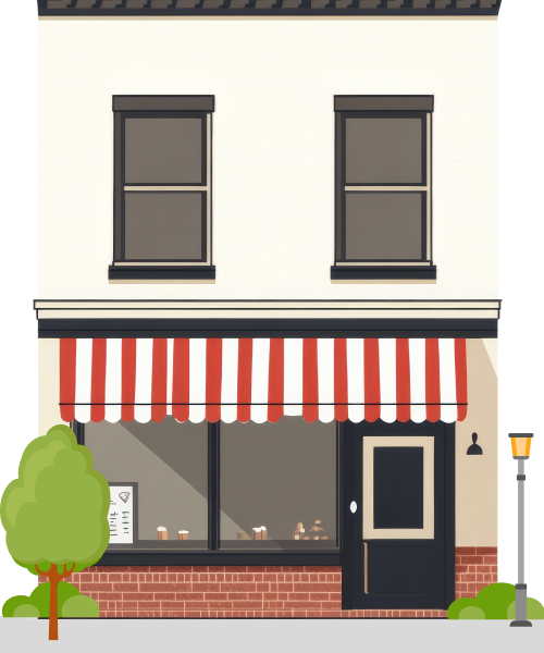 Business storefront white, gray and red