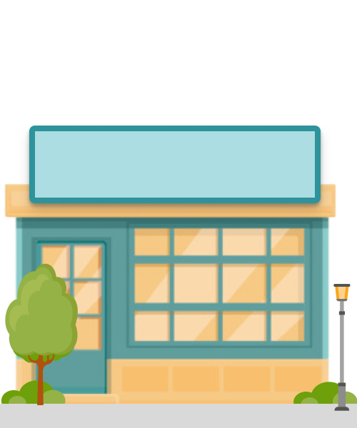 Business storefront yellow and green