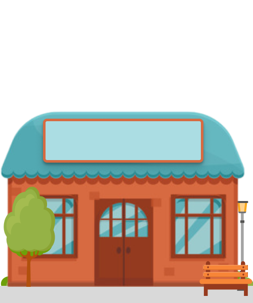 Business storefront orange and blue