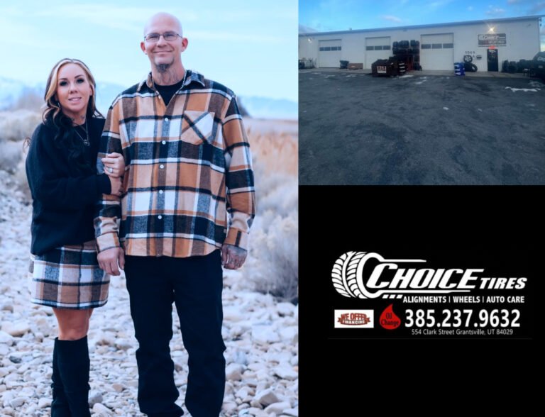 Jaime and Shane at Choice Tires with Logo Collage