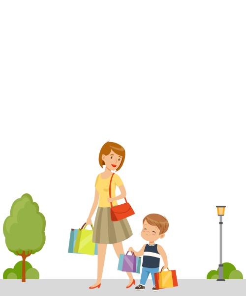 Mother and Child walking down the street shopping